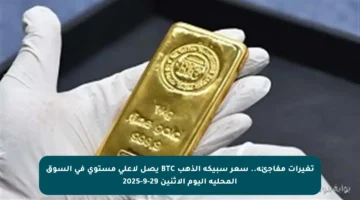 تغيرات مفاجئة.. سعر سبيكة الذهب BTC يصل لأعلى مستوى في السوق المحلية اليوم الاثنين 29-9-2025